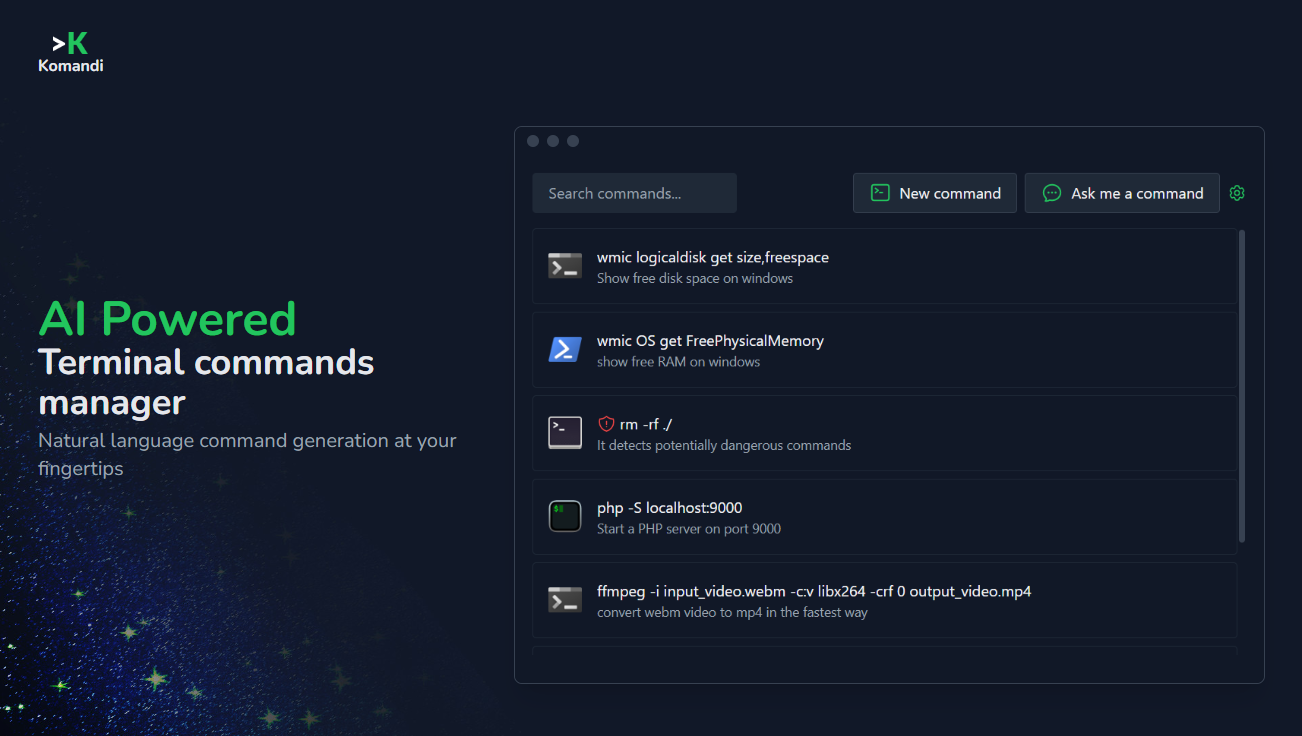 Komandi - AI Powered Terminal commands manager